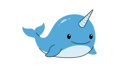 Cute Cartoon Narwhal with Spiral Horn, Ocean Mammal © jono