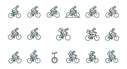 Cyclist Icons: Diverse Bicycle Riding Styles and Delivery Set © jono