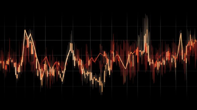 Abstract depiction of dynamic data fluctuations showcasing vibrant patterns and variations in colors against a dark background for financial analysis and trends