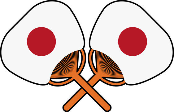 Flat illustration using outline in the form of a uchiwa fan with a picture of the Japanese flag