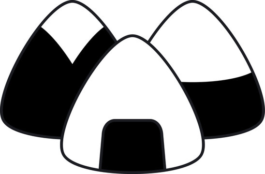 Flat illustration using Outline in the form of three onigiri with nori 