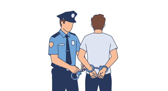 Police officer arresting suspect, putting handcuffs on man, crime, justice concept