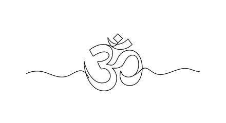 Obraz premium Minimalistic line art depicting the sacred symbol Om with flowing waves symbolizing spiritual energy and tranquility in a simple