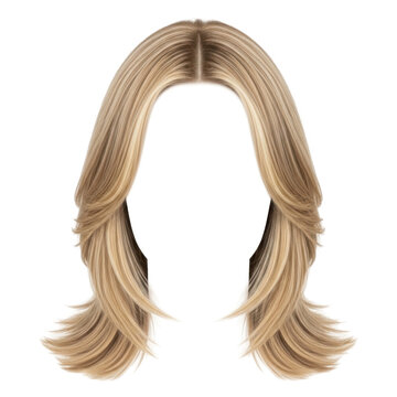 blonde wavy hair wig with dark roots isolated on transparent background