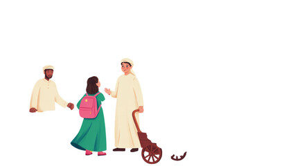 Fototapeta premium Family walking together holding hands in colorful traditional clothing Vector