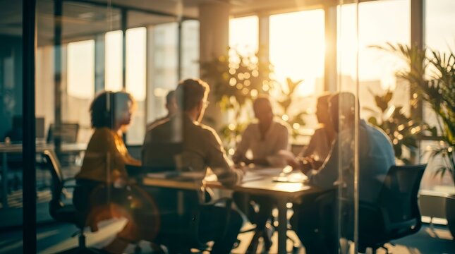 A group of professionals engaged in brainstorming at a business conference session.