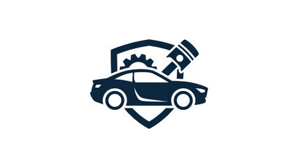 Fototapeta premium Car with engine and gear icon inside a shield badge Vector