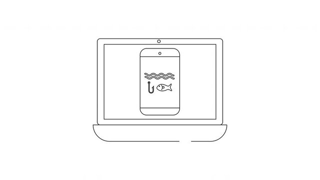 Digital Fishing Hook and Fish Icon on Laptop Screen.