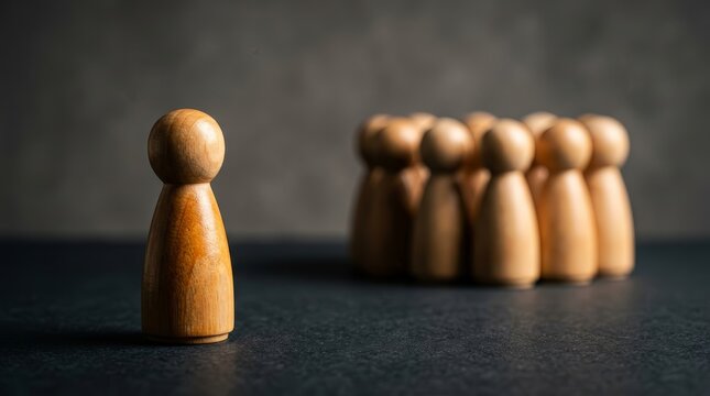 A wooden figure represents bullying, discrimination, and workplace exclusion from a group.