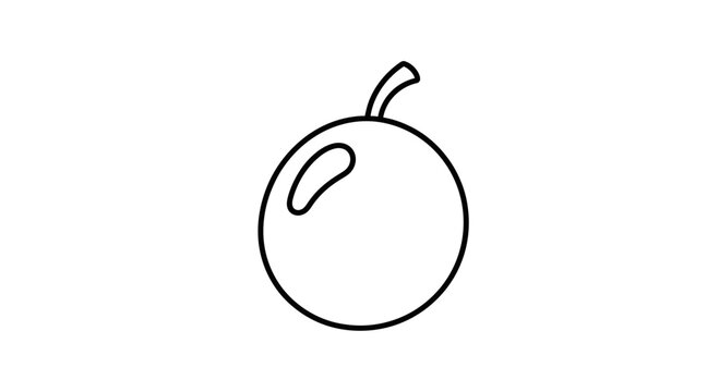 Simple line drawing of a single cherry with a stem and highlight on a white background