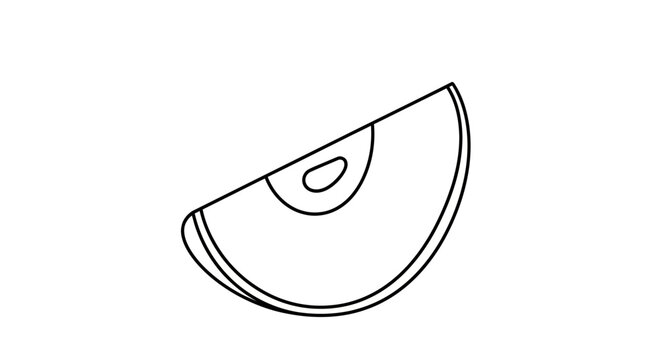 Simple line drawing of a slice of apple with seeds, isolated on white background