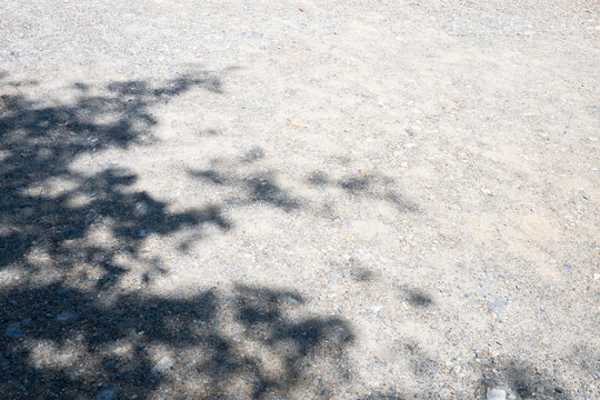 Natural leaf shadows and sunlight on a gravel ground texture