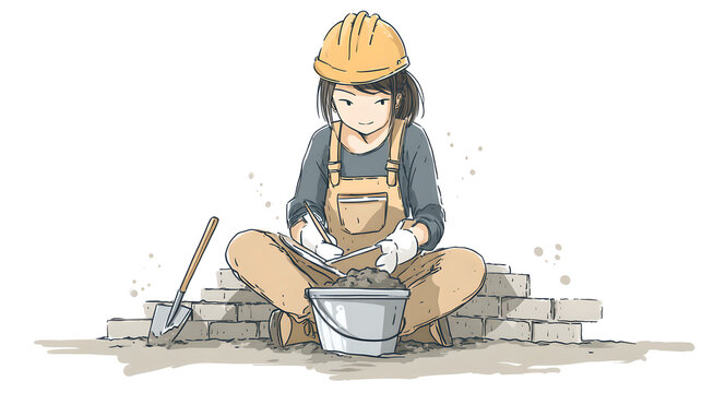 emale Construction Worker with Cement Bucket For Educational Construction Materials