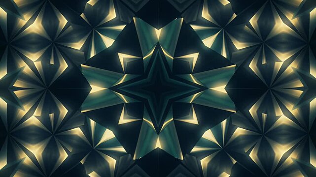 abstract geometric kaleidoscope background with gold teal facets