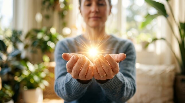 Energy medicine practitioner performing reiki healing energy work with hands.