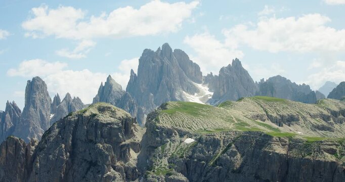 Jagged mountain peaks in the Dolomites, Italy