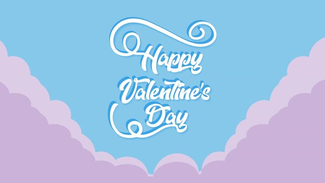 Happy valentine's day creative typography text animation on blue sky with moving cloud background, motion graphic footage.