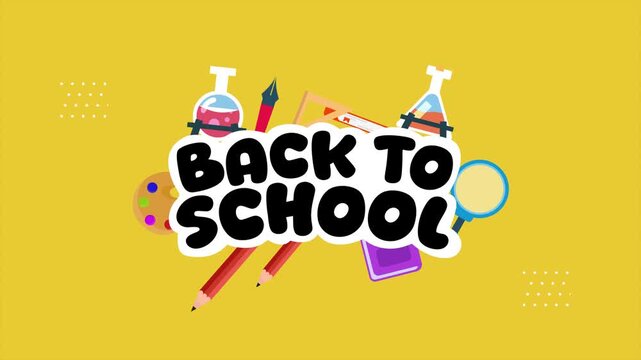 Colorful back to school supplies illustration. Back to school and registration concept. Full length Icon animation illustration. High quality&nbsp;4k&nbsp;footage