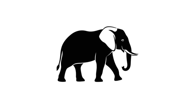 Silhouette of an African Elephant walking, isolated on white background
