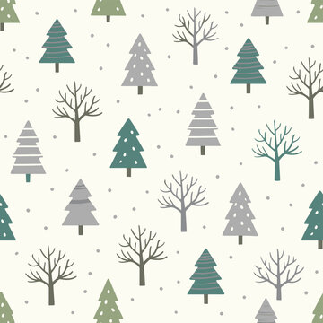 Christmas Tree Winter Seamless Pattern With Stylized Trees And Snow Dots For Holiday Backgrounds