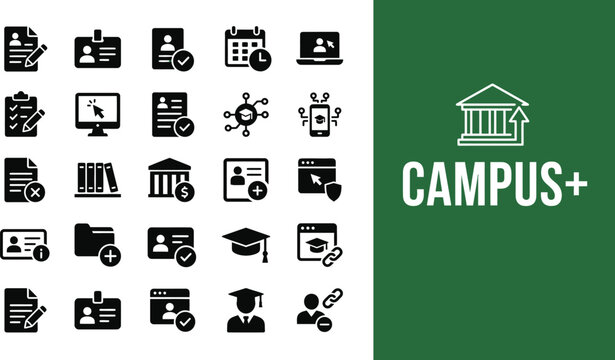 Campus management systems are organized in this university icon set.