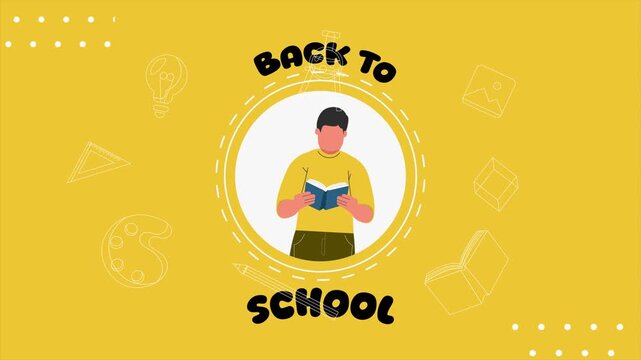 Student preparing for first day at school. Back to school concept. Full length Icon animation illustration. High quality&nbsp;4k&nbsp;footage