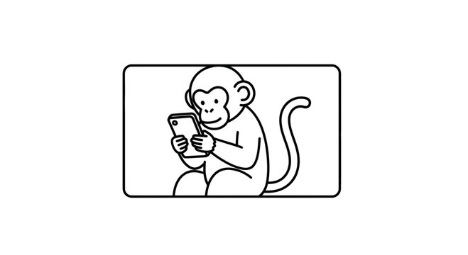 Monkey Using Smartphone, Funny Animal with Mobile Phone, Digital Technology