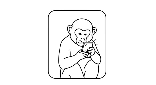 Monkey Using Smartphone, Funny Animal Character with Mobile Phone, Technology Concept