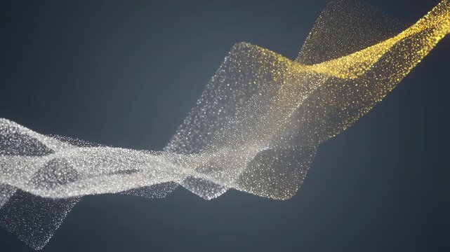Flowing gold and silver particle ribbons in elegant motion