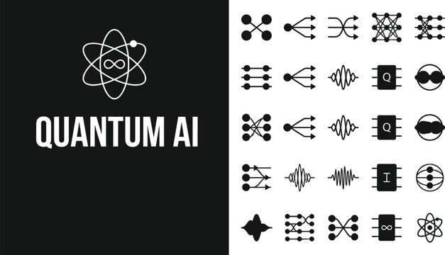 Quantum computing icons visualize advanced artificial intelligence.
