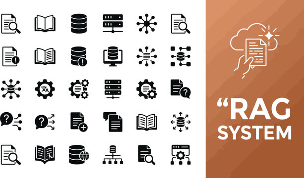 Retrieval augmented generation symbols display data retrieval flow.