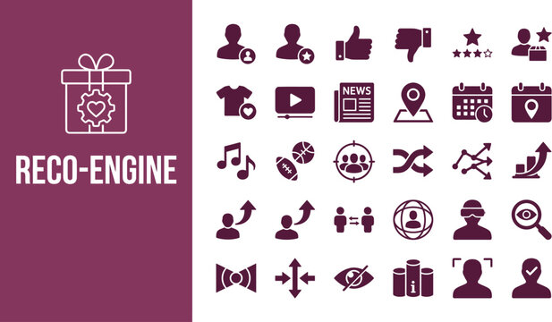 Recommendation engine icons represent personalized content and user.