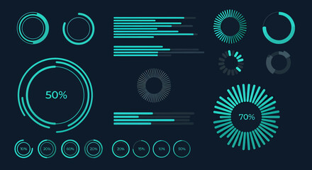 Obraz premium Futuristic Neon Data Visualization Dashboard with Circular UI elements.