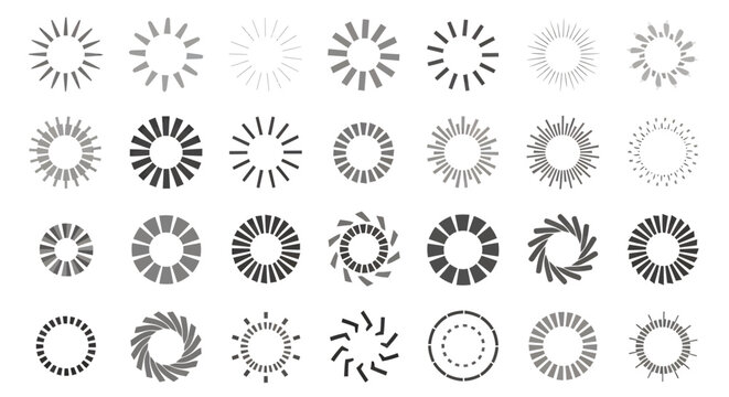 Collection of circular loading spinners and wheel icons for UI design and animation mockups.