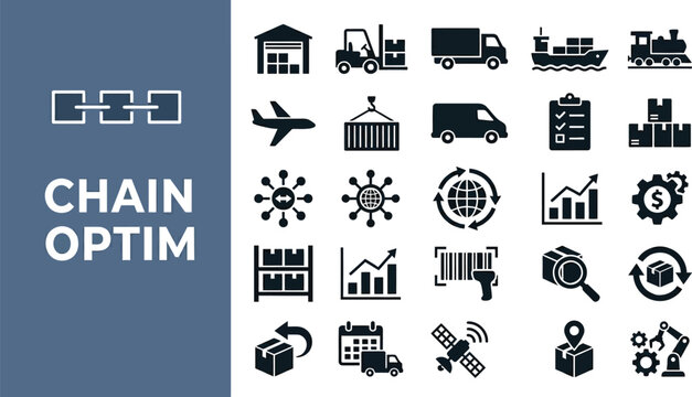 Chain optimization logistics icons illustrate shipping.