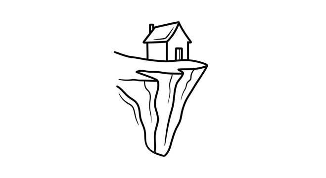 House on cliff edge, precarious home, danger, risk, isolated dwelling, unstable ground, architectural hazard