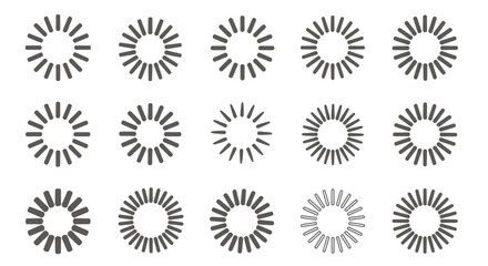 Fototapeta premium Collection of Sunburst Radial Circles Forming an Abstract Grayscale Pattern.