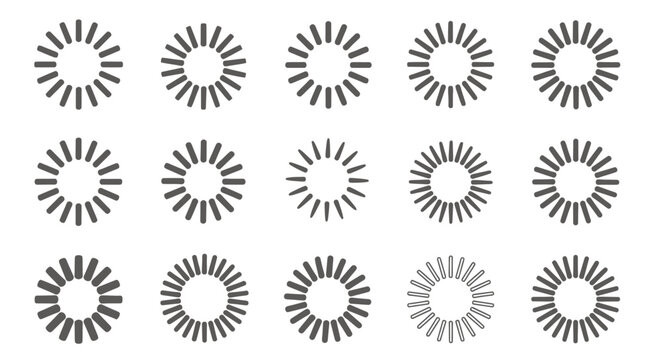 Collection of Sunburst Radial Circles Forming an Abstract Grayscale Pattern.