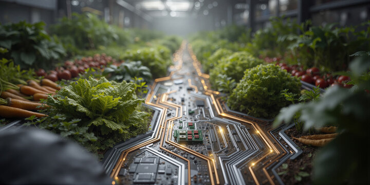Innovative agricultural infrastructure with illuminated landscapes and electronic management