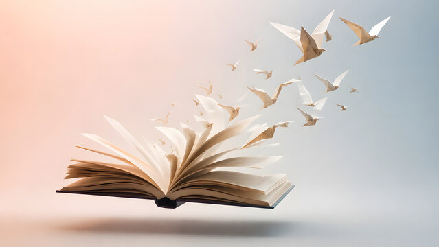 Book with birds flying out
