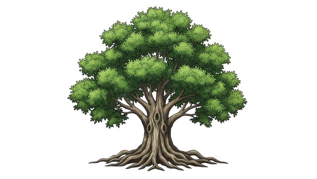 Stately mature green tree with roots tree trunk environment