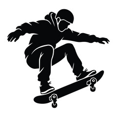 Skateboard trick pose Shape Icon Silhouette Vector black design on a white background © 4k Vectors