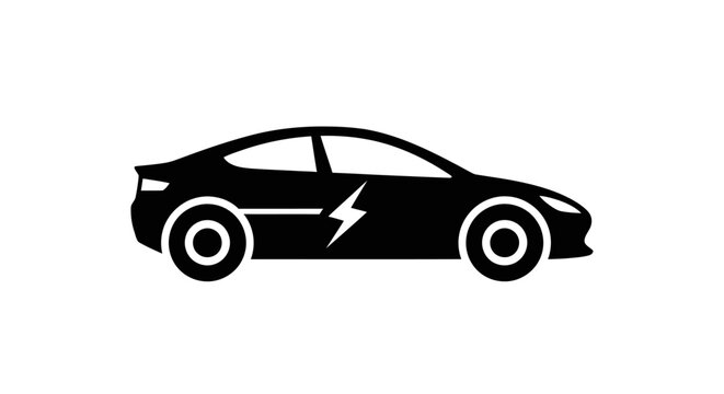Black electric car icon silhouette with lightning bolt symbol