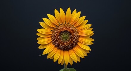 Obraz premium Sunflower blooms brightly against a dark and moody solid background.