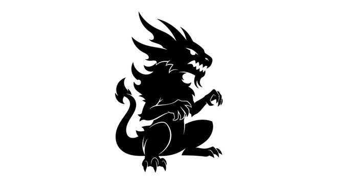 Black mythical beast silhouette isolated on white background