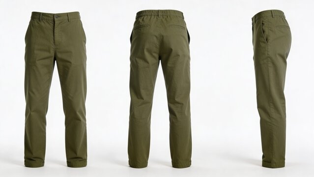 Men s Versatile Olive Green Casual Chino Pants with Elastic Waistband Studio Product Shot