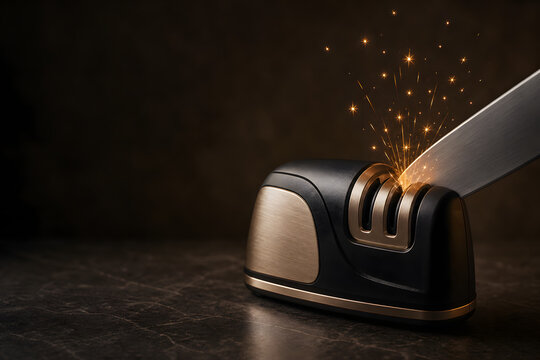 Knife Sharpener Emitting Tiny Star Shaped Sparks