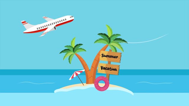 Island scene with float ring summer. Summer Vocation concept. Full length Icon animation illustration. High quality&nbsp;4k&nbsp;footage