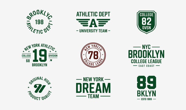 Brooklyn College Athletic University Team Vector Badge Set for Vintage Sport T-shirt and Apparel Design