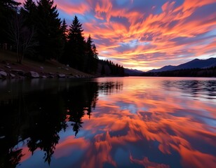 Fototapeta premium Sunset Reflection Over Serene Lakeside